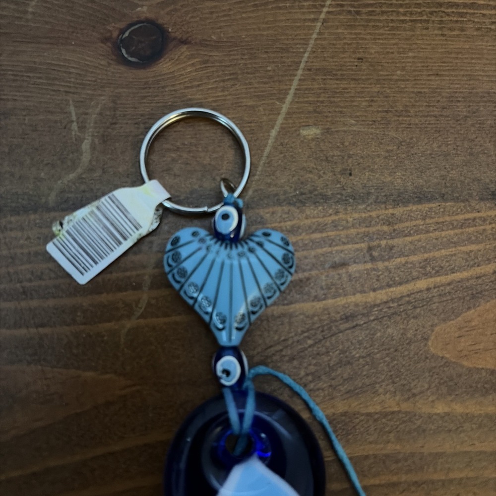 Large‎ Evil Eye Heart Keychain Blue Diamante Beaded Tassel 6" Key Ring - Picture 3 of 3